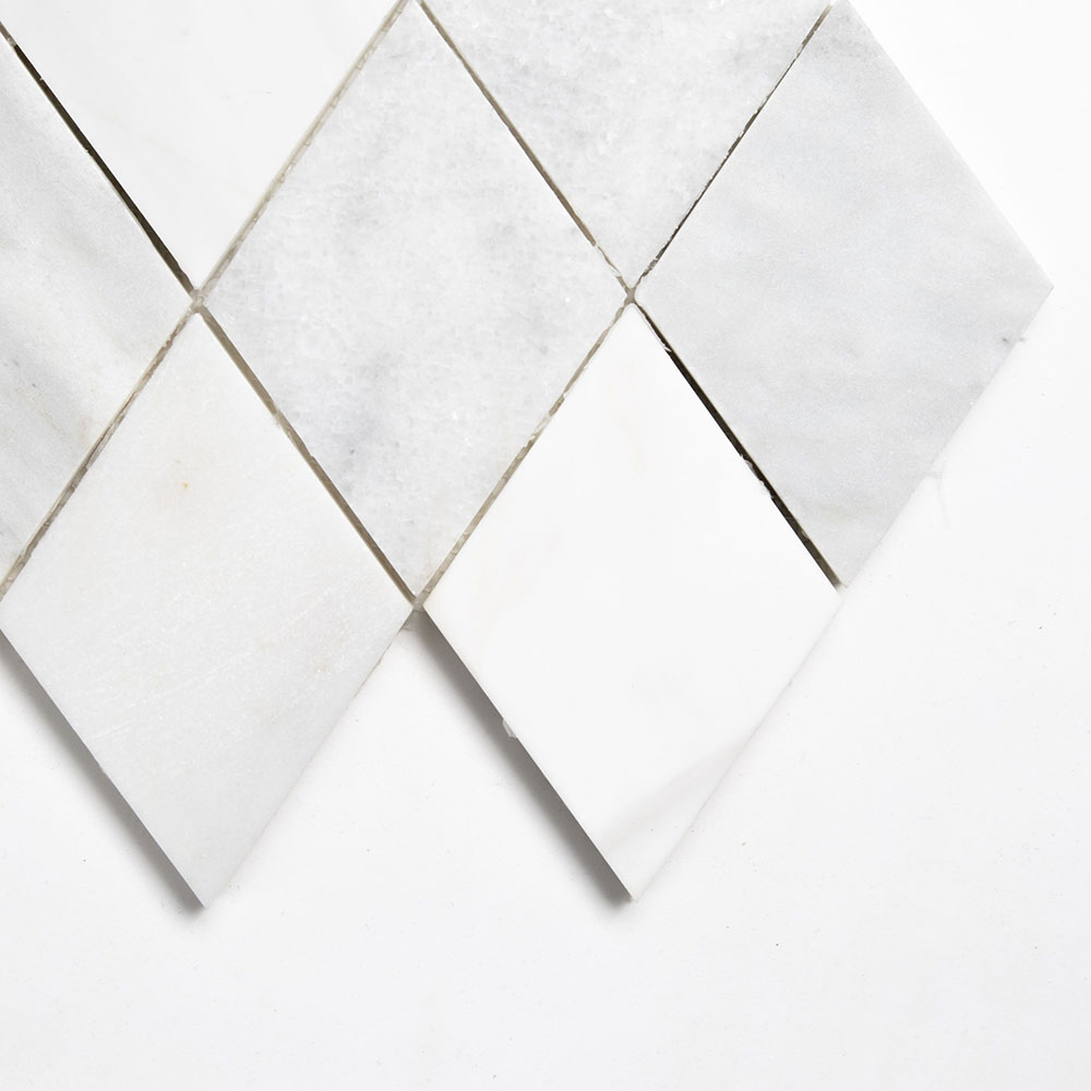 Calacata T, Carrara T, Afyon White Multi Finish Scottish Diamond Marble Mosaic