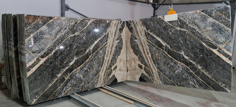 Adriatic Black Bookmatching Polished Marble Slab