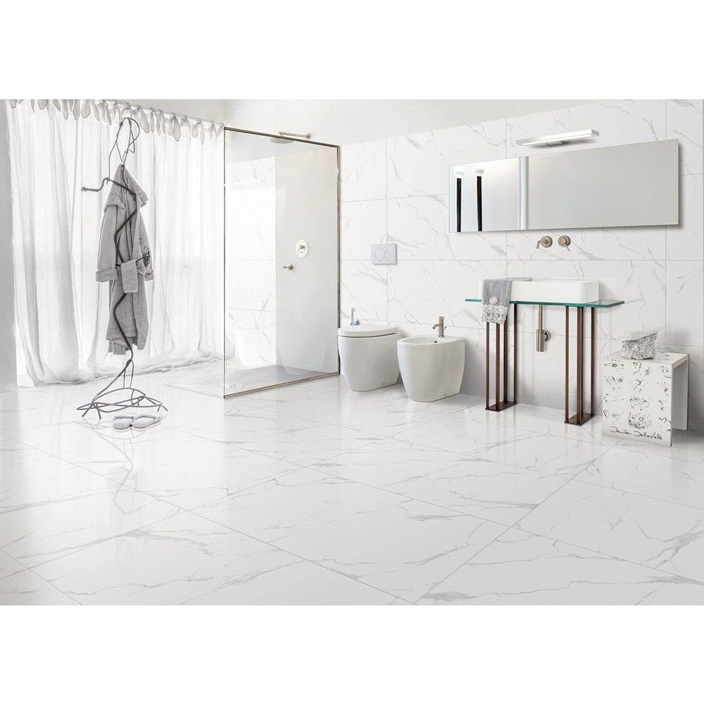 Anka classic carrara glossy unrectified porcelain wall and floor tile size 12"x24" application 