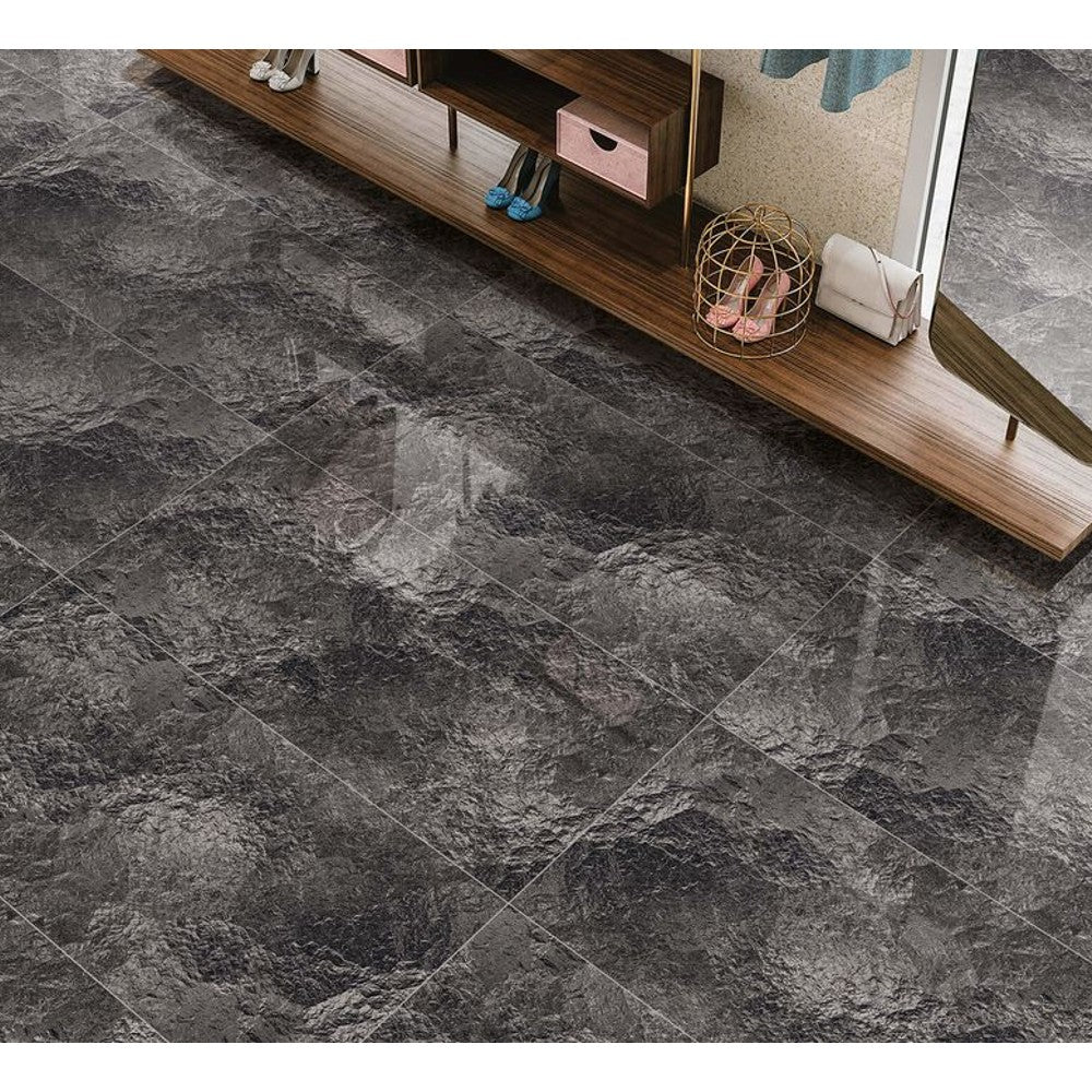 Anka Kartepe Black Glossy Rectified Porcelain Wall and Floor Tile