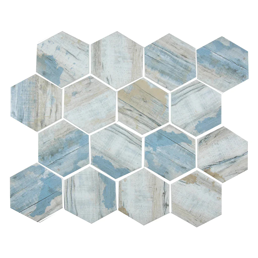 Aquatica Bay Hexagon Glass Mosaic Tile 11.75"x10.25" - Bark Collection