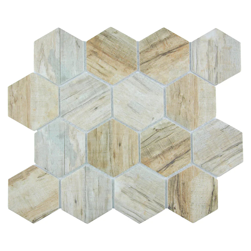 Aquatica Cinnamon Hexagon Glass Mosaic Tile 11.75"x10.25" - Bark Collection