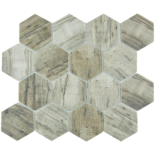 Aquatica Linden Hexagon Glass Mosaic Tile 11.75"x10.25" - Bark Collection