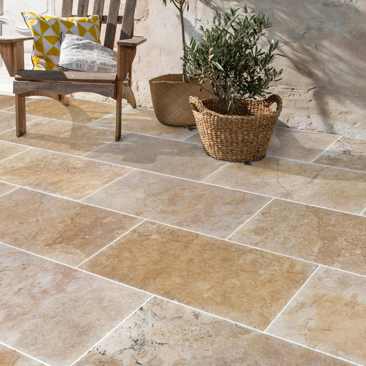 Aspendos Travertine Beige Tumbled Pavers 18"x36"x1 1/4"