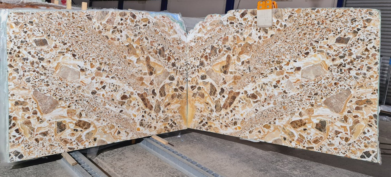 Beige Onyx Bookmatching Polished Marble Slab