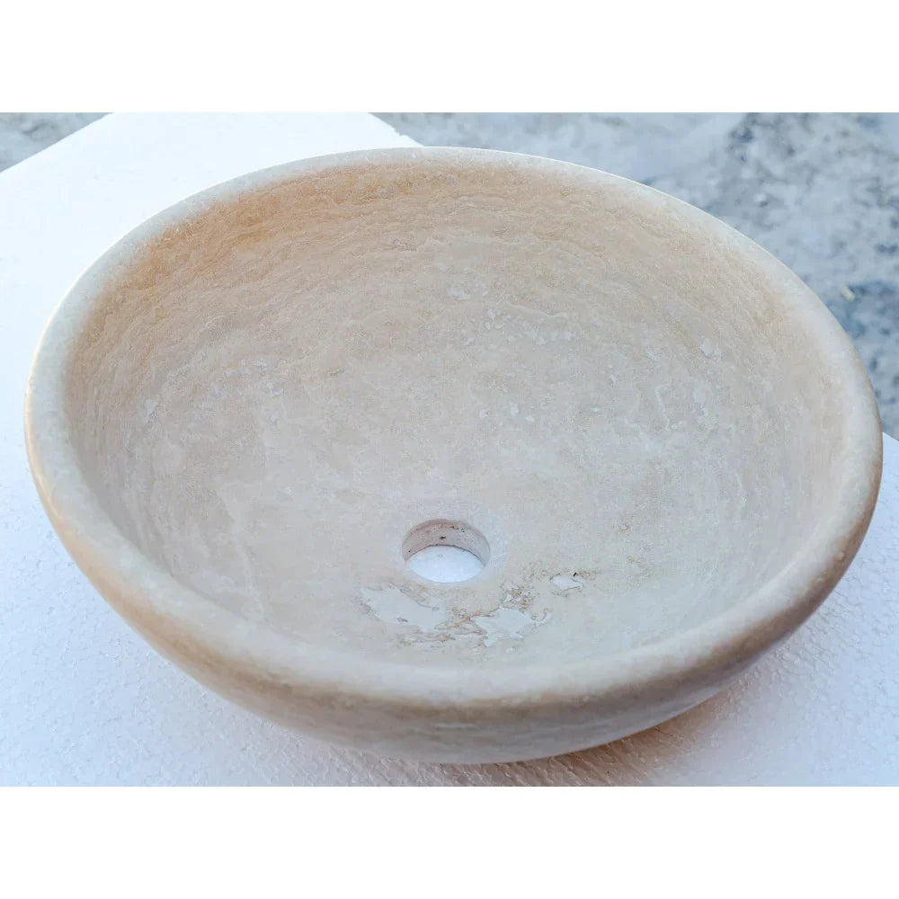 Beige Travertine Natural Stone Above Vanity Vessel Sink Honed and Filled (D)16" (H)6" angle view