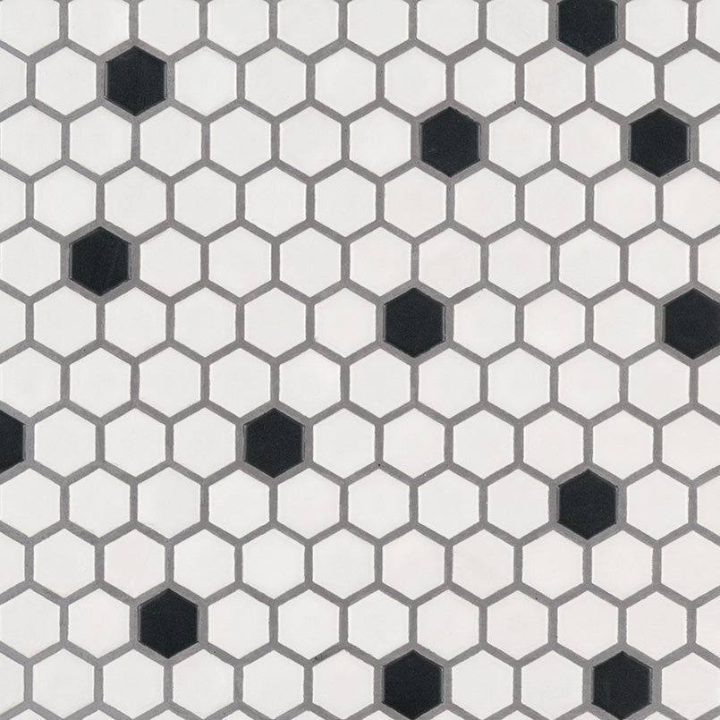 MSI Black And White 1” Hexagon Mosaic Tile