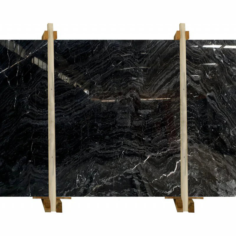 Black Wave Bookmatching Polished Marble Slab