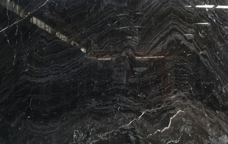 Black Wave Bookmatching Polished Marble Slab