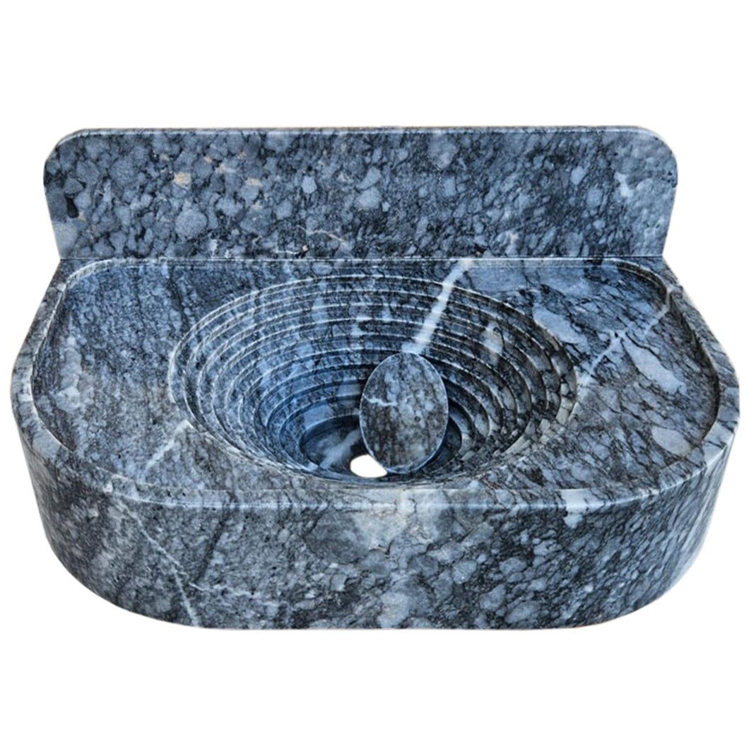 Bursa Gray Marble Wall-Mount Bathroom Sink with 6" Backsplash (W)16" (L)27" (H)6" front view