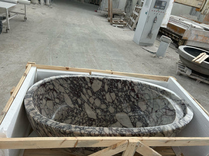 Calacatta Viola Bathtub Hand-carved from Solid Marble Block (W)32" (L)60" (H)20"