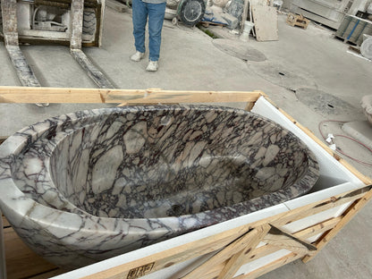 Calacatta Viola Bathtub Hand-carved from Solid Marble Block (W)32" (L)60" (H)20"