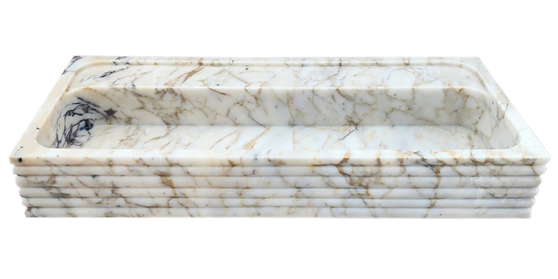 Calacatta Viola Gold Marble Wall-mount Bathroom Sink Horizontal Fluted (W)16" (W)36" (H)5" front view