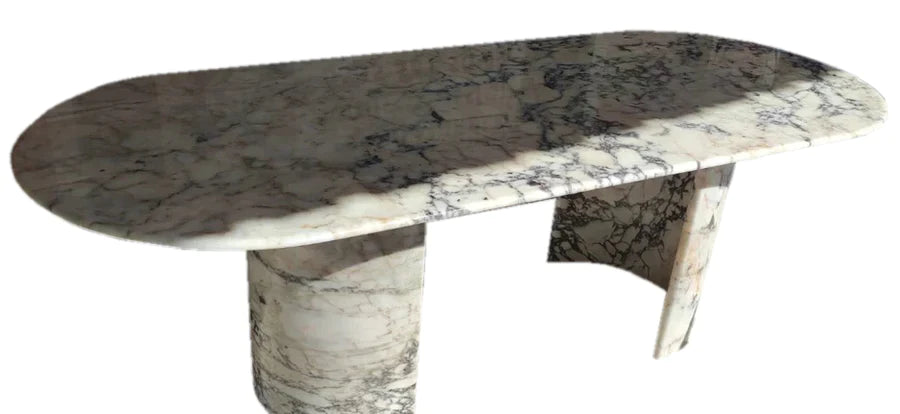 Calacatta Viola Marble Oval Dining Table with C Shape Marble Legs Polished (W)36" (L)88" (H)29"