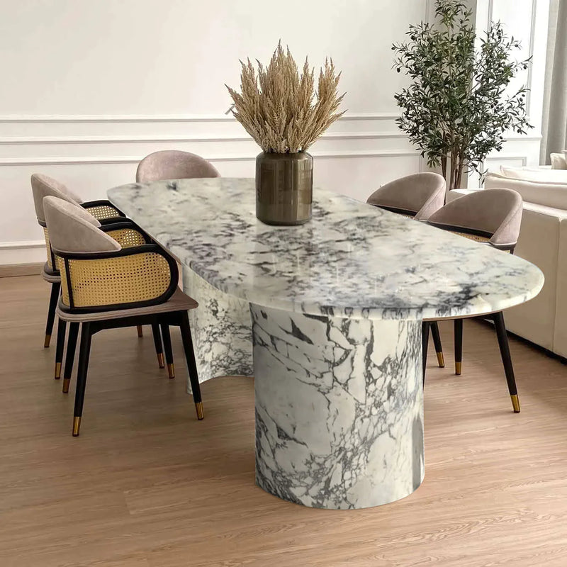 Calacatta Viola Marble Oval Dining Table with C Shape Marble Legs Polished (W)36" (L)88" (H)29"