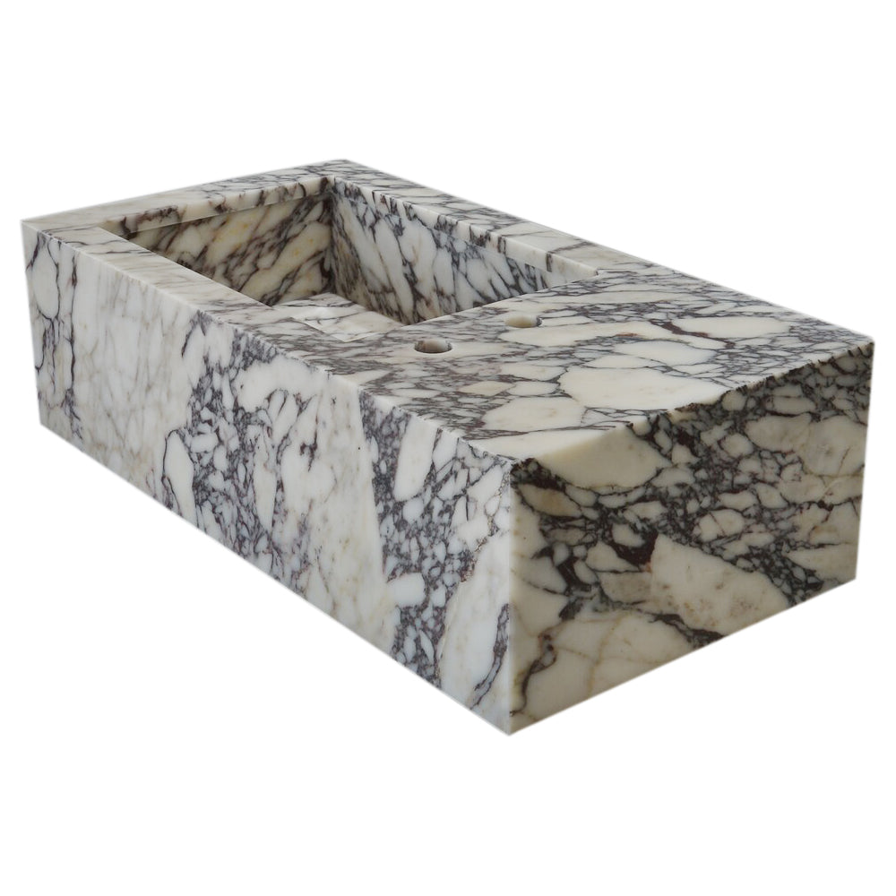 Calacatta Viola Marble Rectangular Wall-mount Bathroom Sink Side Faucet Holes (W)16" (L)32" (H)9" angle view