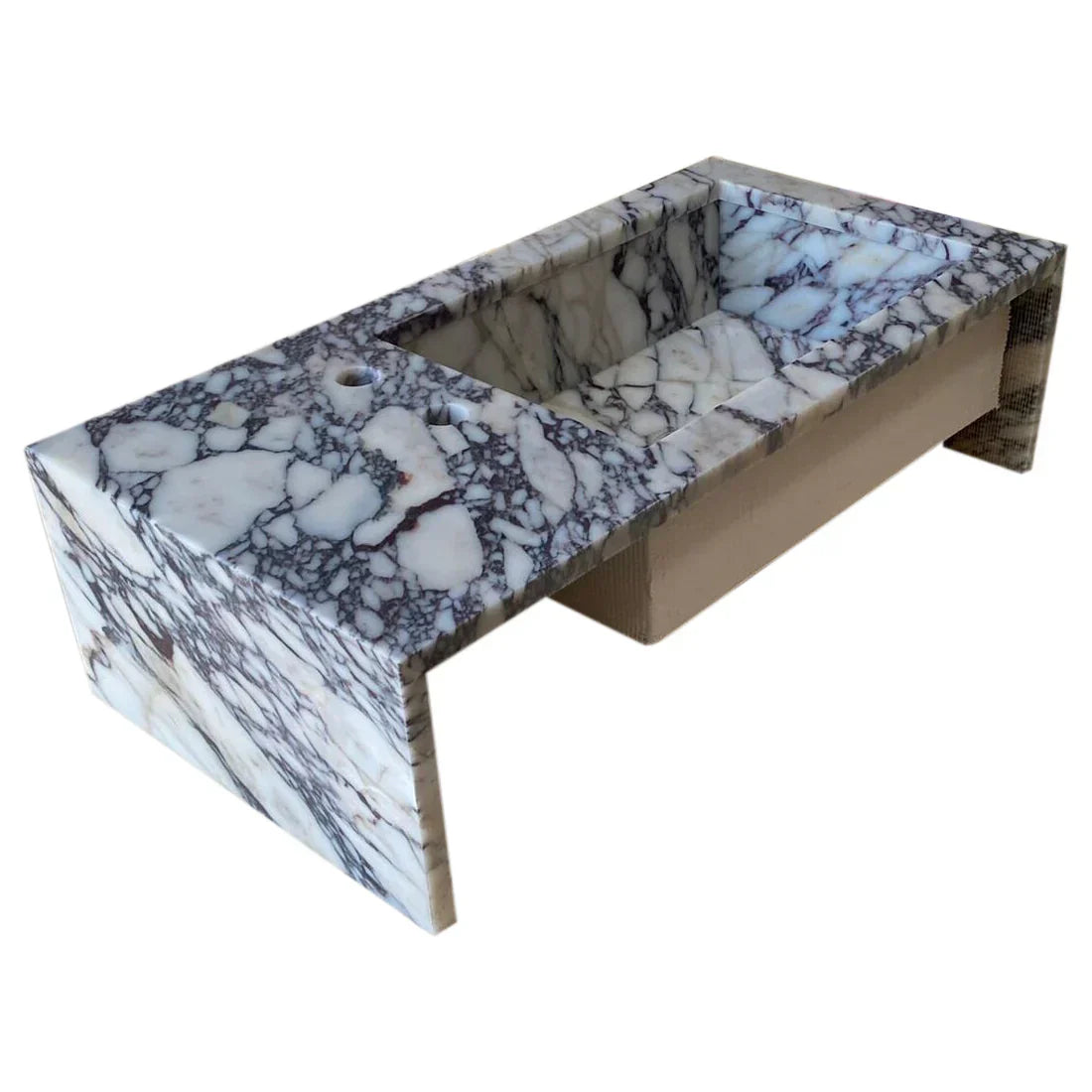 Calacatta Viola Marble Rectangular Wall-mount Bathroom Sink Side Faucet Holes (W)16" (L)32" (H)9" angle view
