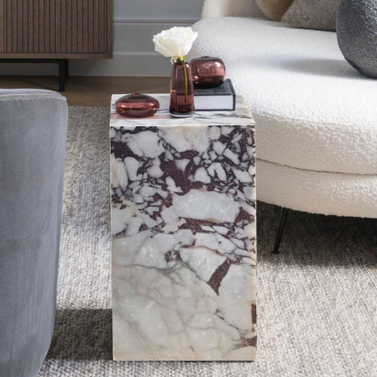 Calacatta Viola Marble Cube Design End/Side Table, Nightstand Polished (W)14" (L)14" (H)24"