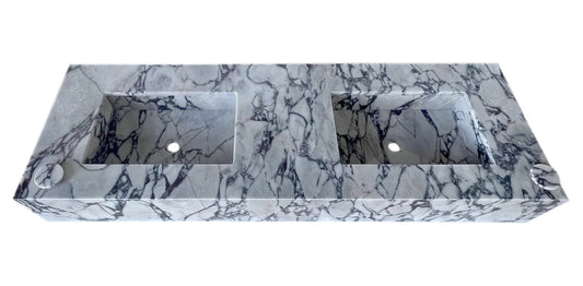 Calacatta Viola Marble Bathroom Double Sink Vanity (W)22" (L)67" (H)8" Polished top angle view
