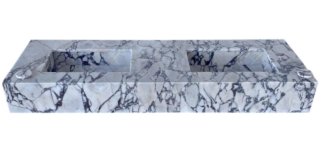 Calacatta Viola Marble Bathroom Double Sink Vanity (W)22" (L)67" (H)8" Polished top angle view