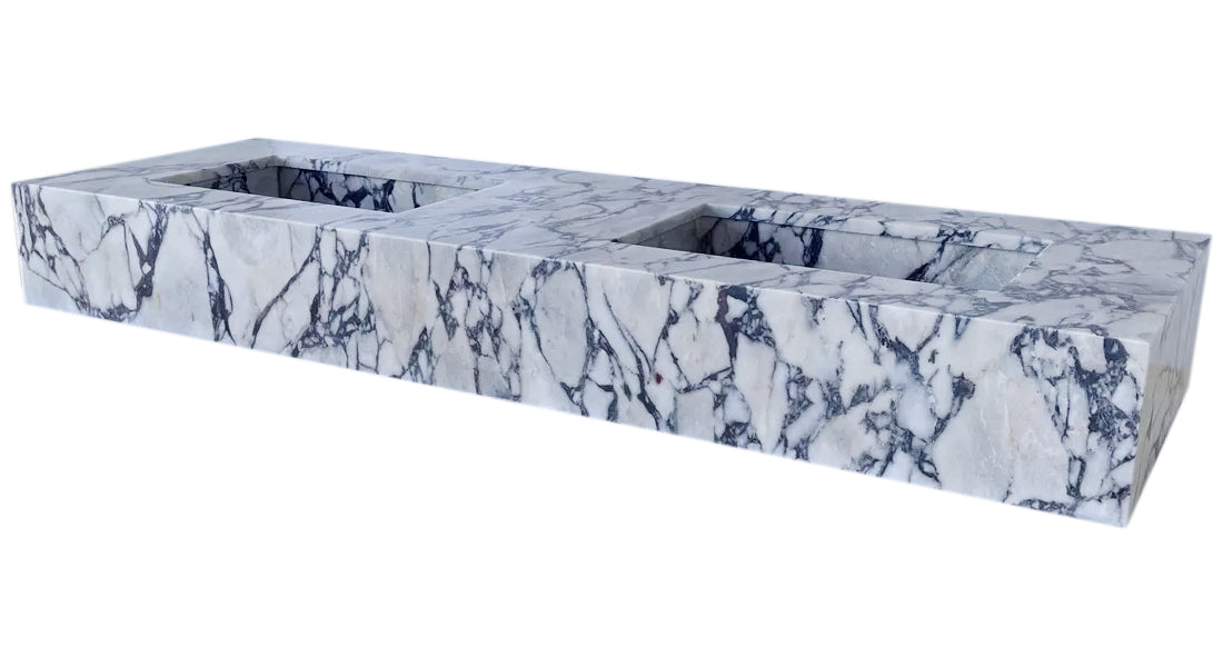 Calacatta Viola Marble Bathroom Double Sink Vanity (W)22" (L)67" (H)8" Polished profile view