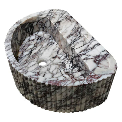 Calacatta Viola Marble Wall-Mount Fluted Half-Round Bathroom Sink (W)16" (L)24" (H)8"
