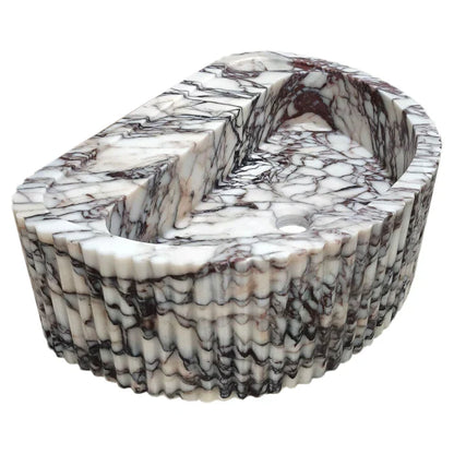 Calacatta Viola Marble Wall-Mount Fluted Half-Round Bathroom Sink (W)16" (L)24" (H)8"