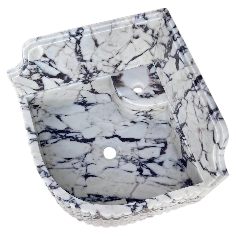 Calacatta Viola Marble Wall-mount Bathroom Corner Sink Fluted with 8" Backsplash (W)16" (L)16" (H)8" top angle view