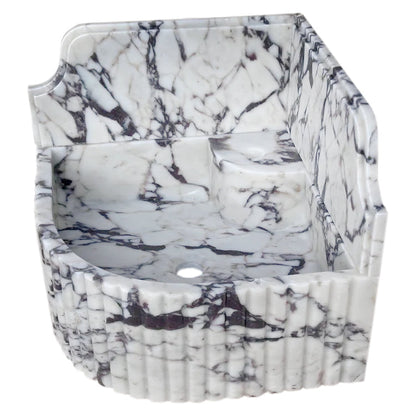 Calacatta Viola Marble Wall-mount Bathroom Corner Sink Fluted with 8" Backsplash (W)16" (L)16" (H)8" profile view