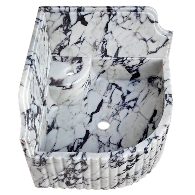 Calacatta Viola Marble Wall-mount Bathroom Corner Sink Fluted with 8" Backsplash (W)16" (L)16" (H)8" side view