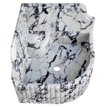 Calacatta Viola Marble Wall-mount Bathroom Corner Sink Fluted with 8" Backsplash (W)16" (L)16" (H)8" side view