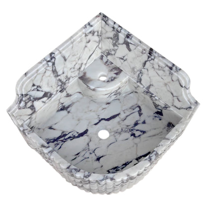Calacatta Viola Marble Wall-mount Bathroom Corner Sink Fluted with 8" Backsplash (W)16" (L)16" (H)8" top view