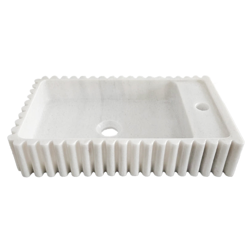 Carrara White Marble Wall-mount Bathroom Vanity Sink Fluted/Reeded (W)12" (L)20" (H)4" angle view