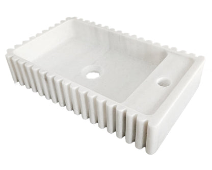 Carrara White Marble Wall-mount Bathroom Vanity Sink Fluted/Reeded (W)12" (L)20" (H)4" angle view