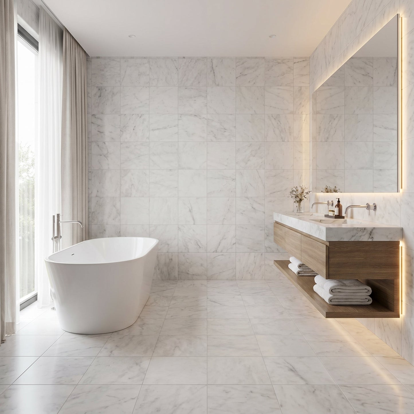 Turkish Carrara White Marble Tile Polished