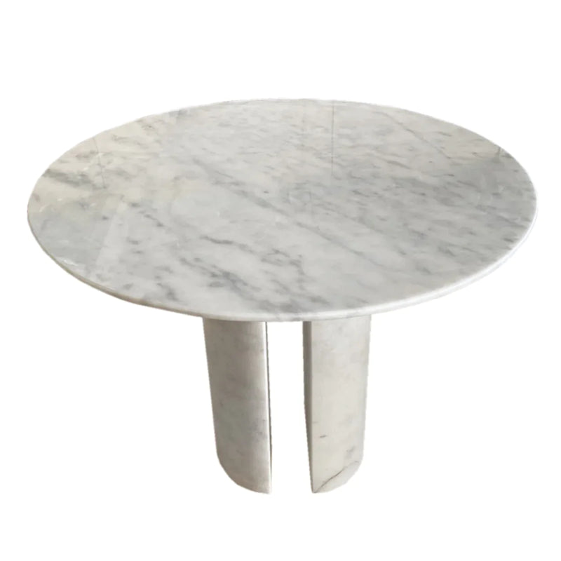Carrara White Marble Round Dining Table with Round Marble Legs (D)48" (H)36"