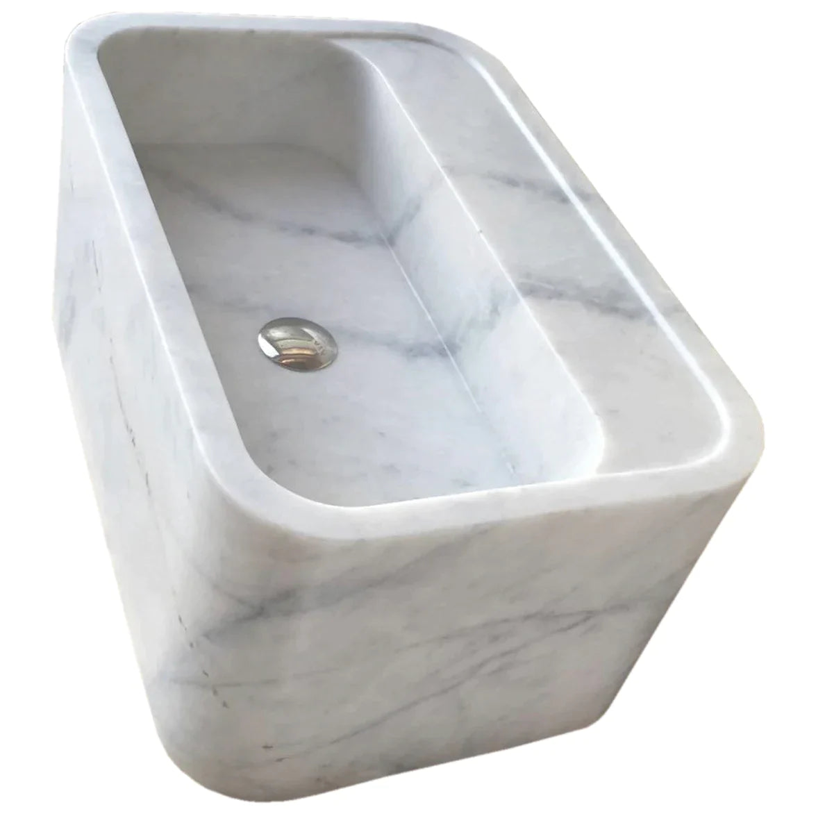 Carrara White Marble Rectangular Wall-mount Bathroom Sink (W)16" (L)24" (H)12"