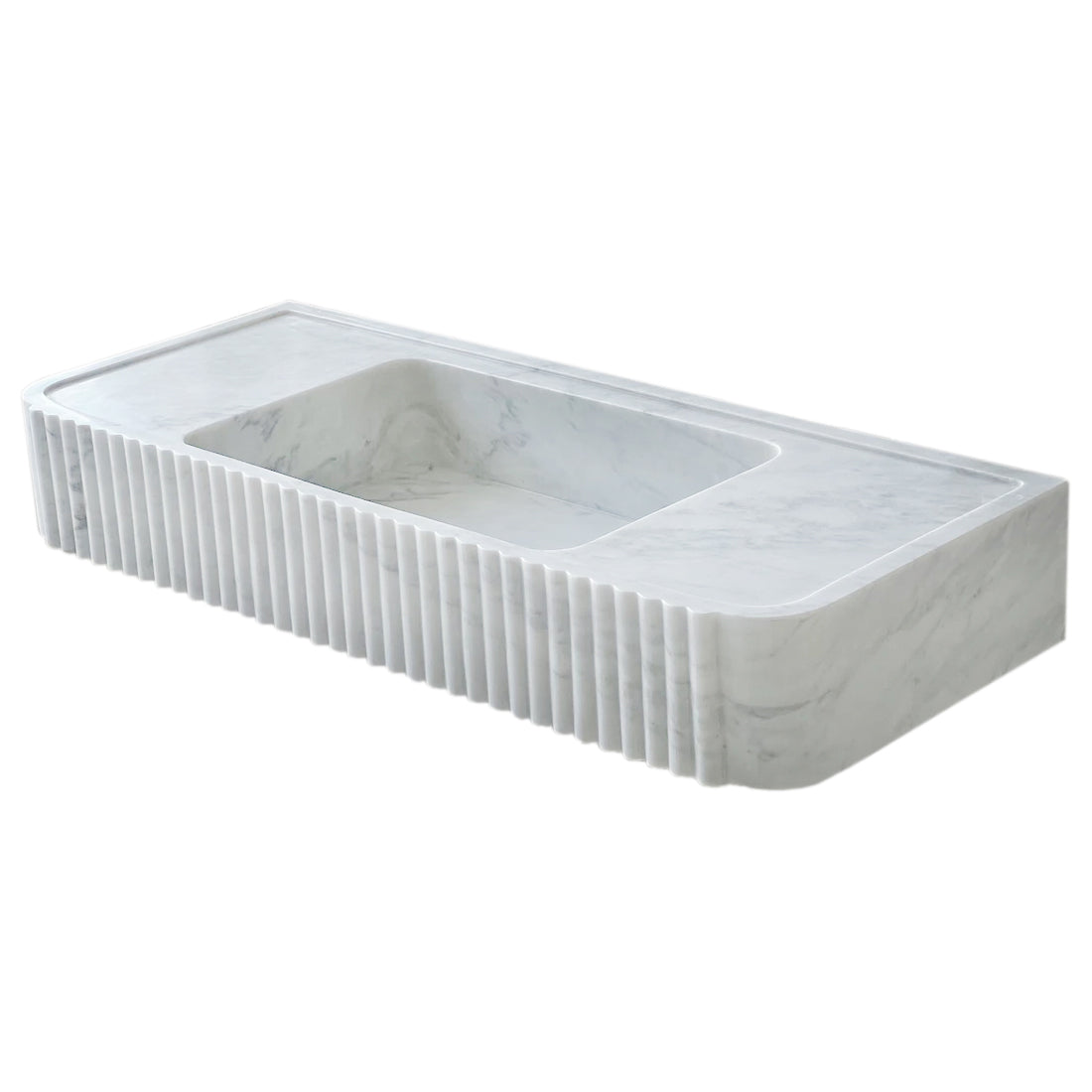 Carrara White Marble Wall-mount Bathroom Vanity Sink Fluted (W)16" (L)40" (H)6" polished profile view