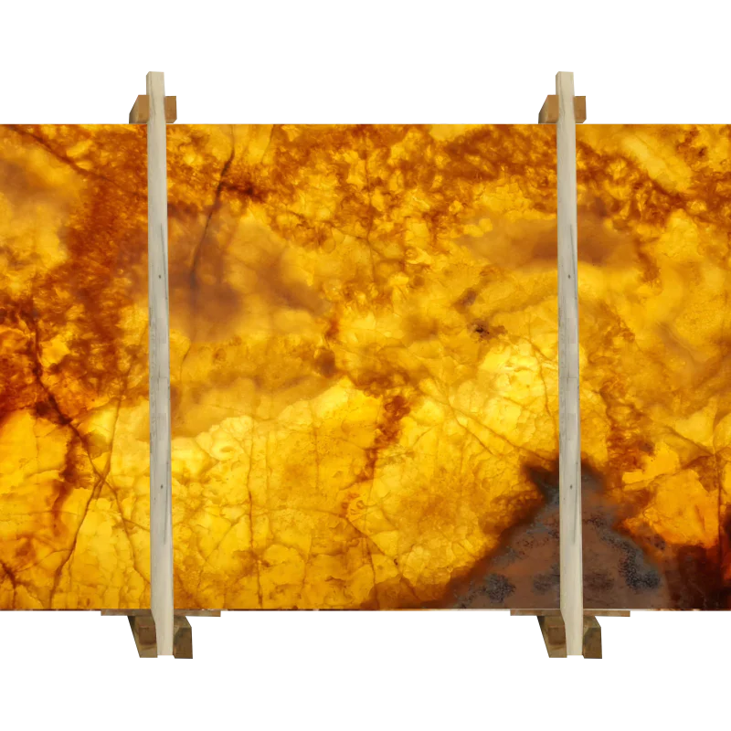 Cola Honey Onyx Translucent Bookmatching Polished Marble Slab