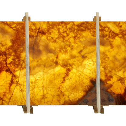 Cola Honey Onyx Translucent Bookmatching Polished Marble Slab