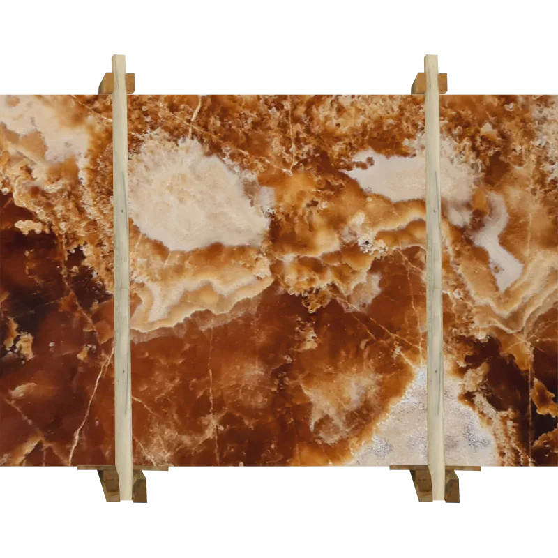 Cola Honey Onyx Translucent Bookmatching Polished Marble Slab