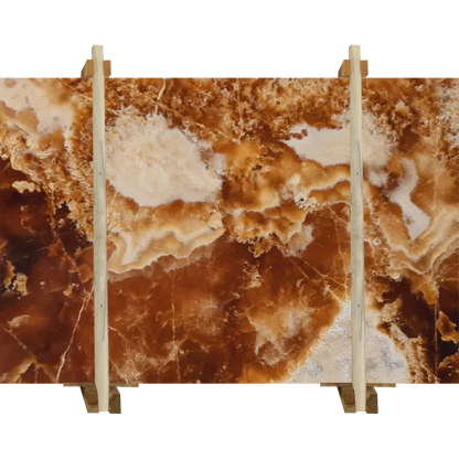 Cola Honey Onyx Translucent Bookmatching Polished Marble Slab