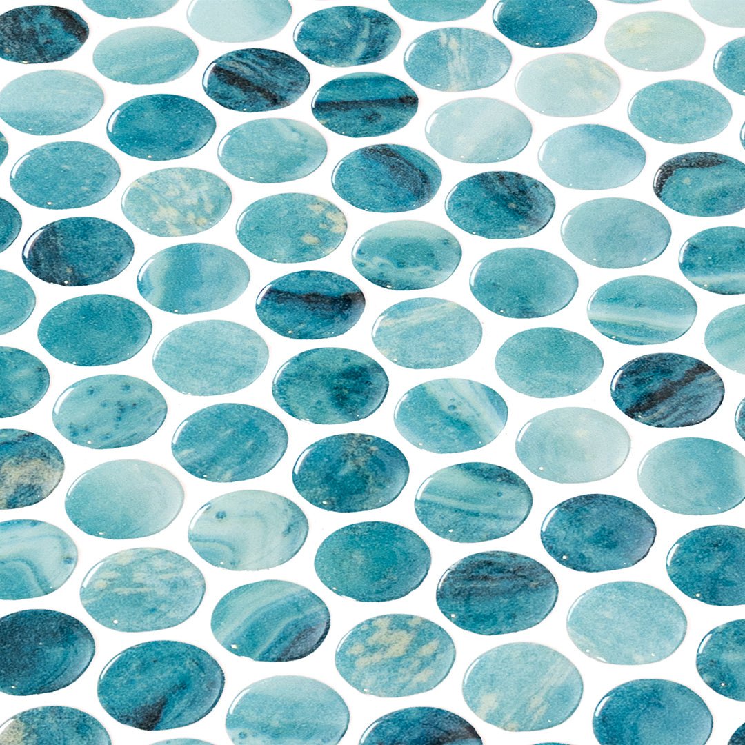 Forest Aqua, Penny Round Mosaic - Glass Tile - view 8