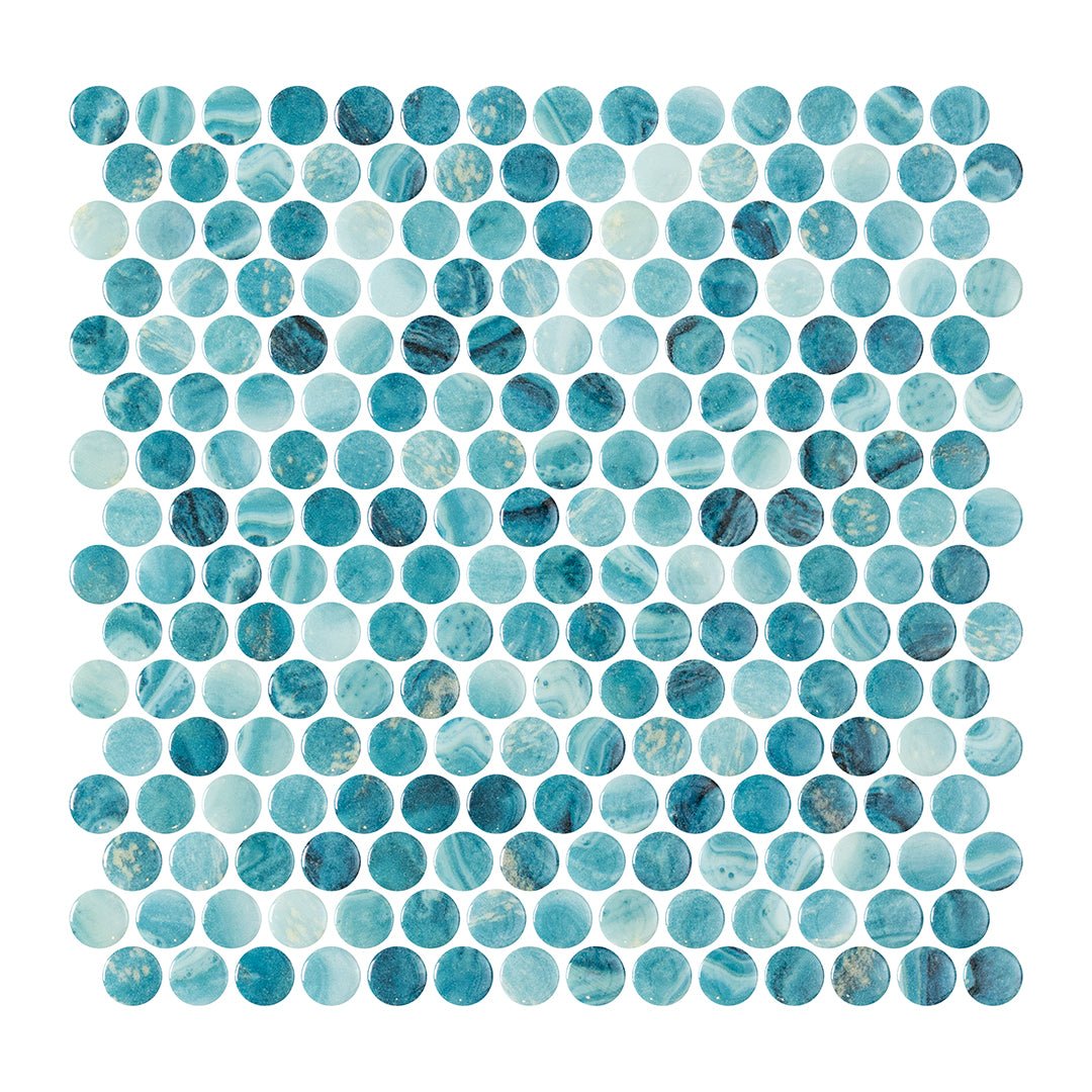 Forest Aqua, Penny Round Mosaic - Glass Tile - view 7