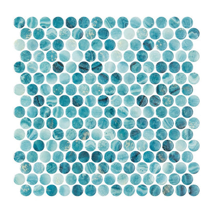 Forest Aqua, Penny Round Mosaic - Glass Tile - view 7
