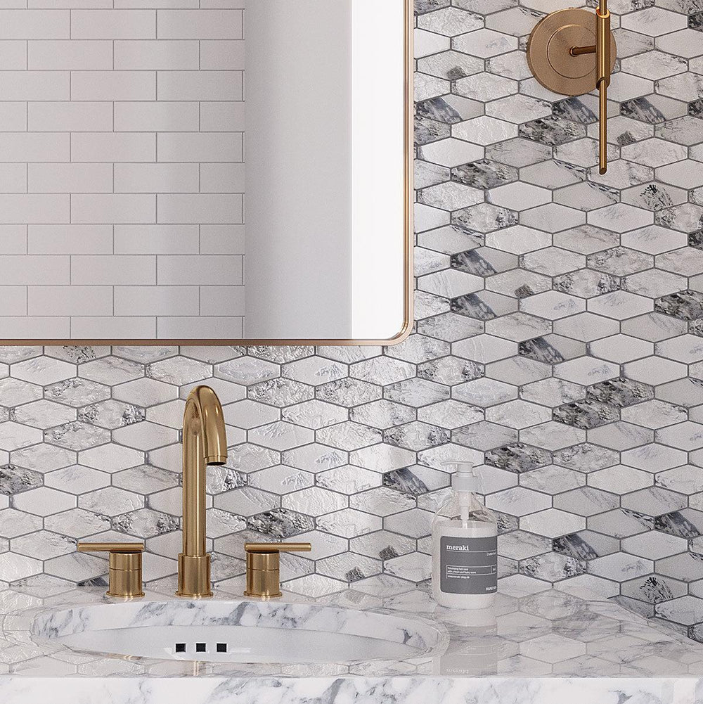 White 11x12 Matte Elongated Hexagon Glass Mosaic Tile (10 pack, 8.6 sq ft/case) - Sample
