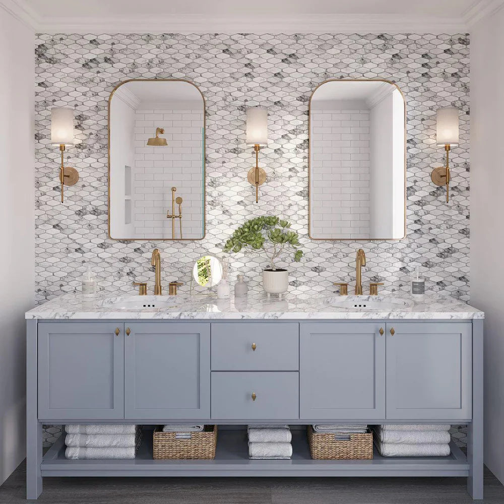 White 11x12 Matte Elongated Hexagon Glass Mosaic Tile (10 pack, 8.6 sq ft/case) - Sample