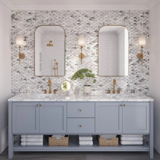 White 11x12 Matte Elongated Hexagon Glass Mosaic Tile (10 pack, 8.6 sq ft/case) - Sample