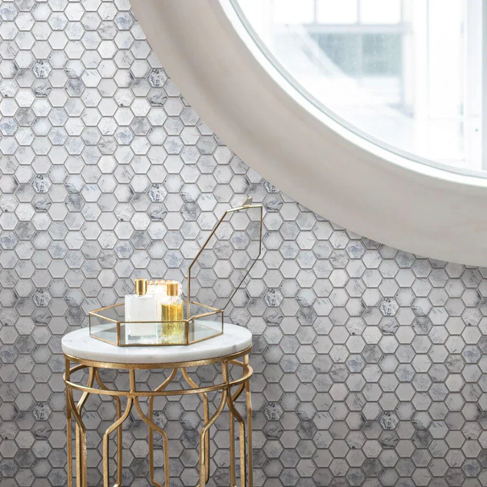 White 12x12 Matte Hexagon Glass Mosaic Tile (10 pack, 9.6 sq ft/case) - Sample