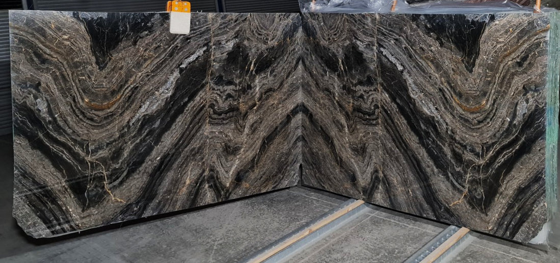 Golden Black Bookmatching Polished Marble Slab